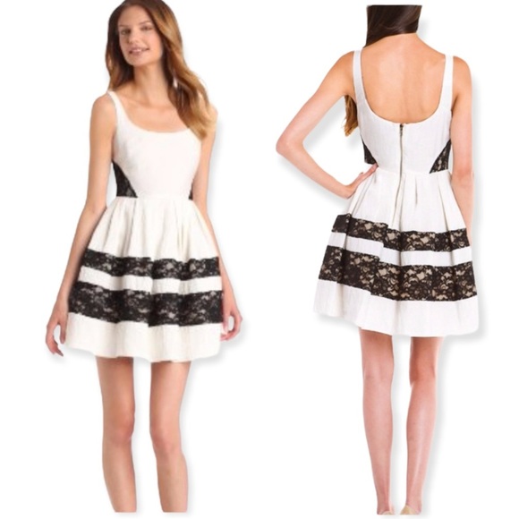ABS Allen Schwartz Dresses & Skirts - ABS Fit & Flare Ivory and Black Lace Cocktail Dress Size 6